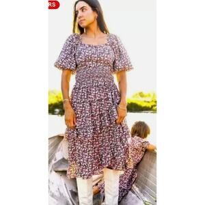 Ivy City Co. Floral Romantic Sleeve Sweethear Purple Ruffle Tiered Dress XXLarge